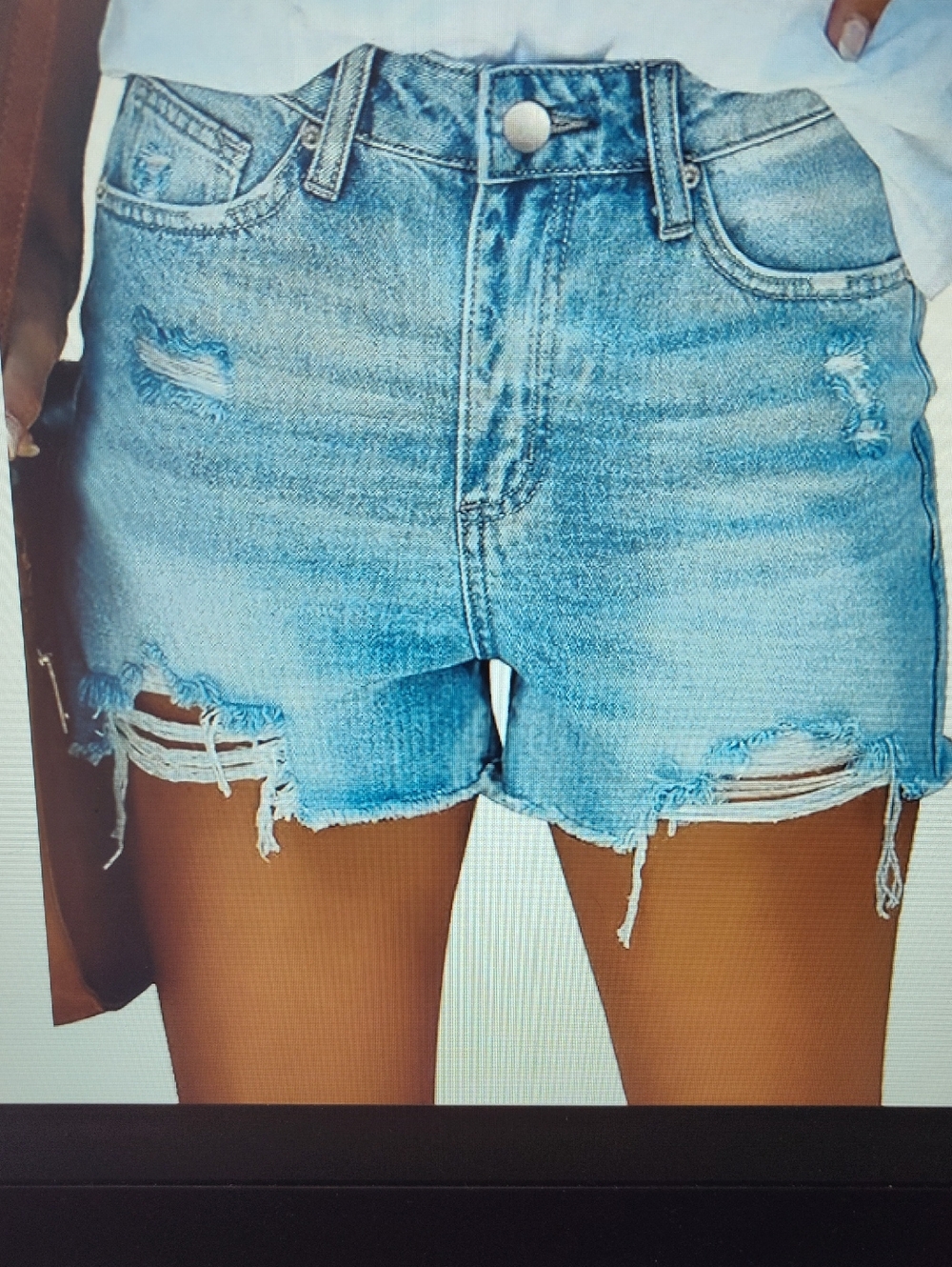Distressed Light Blue High-Rise Denim Shorts